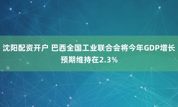 沈阳配资开户 巴西全国工业联合会将今年GDP增长预期维持在2.3%
